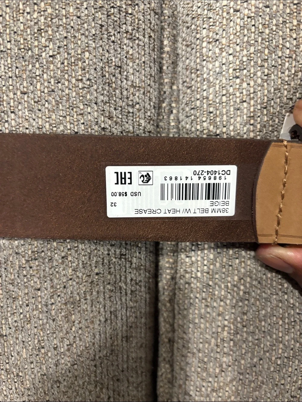 FRYE Tan Leather Men’s Belt with Brushed Metal Buckle